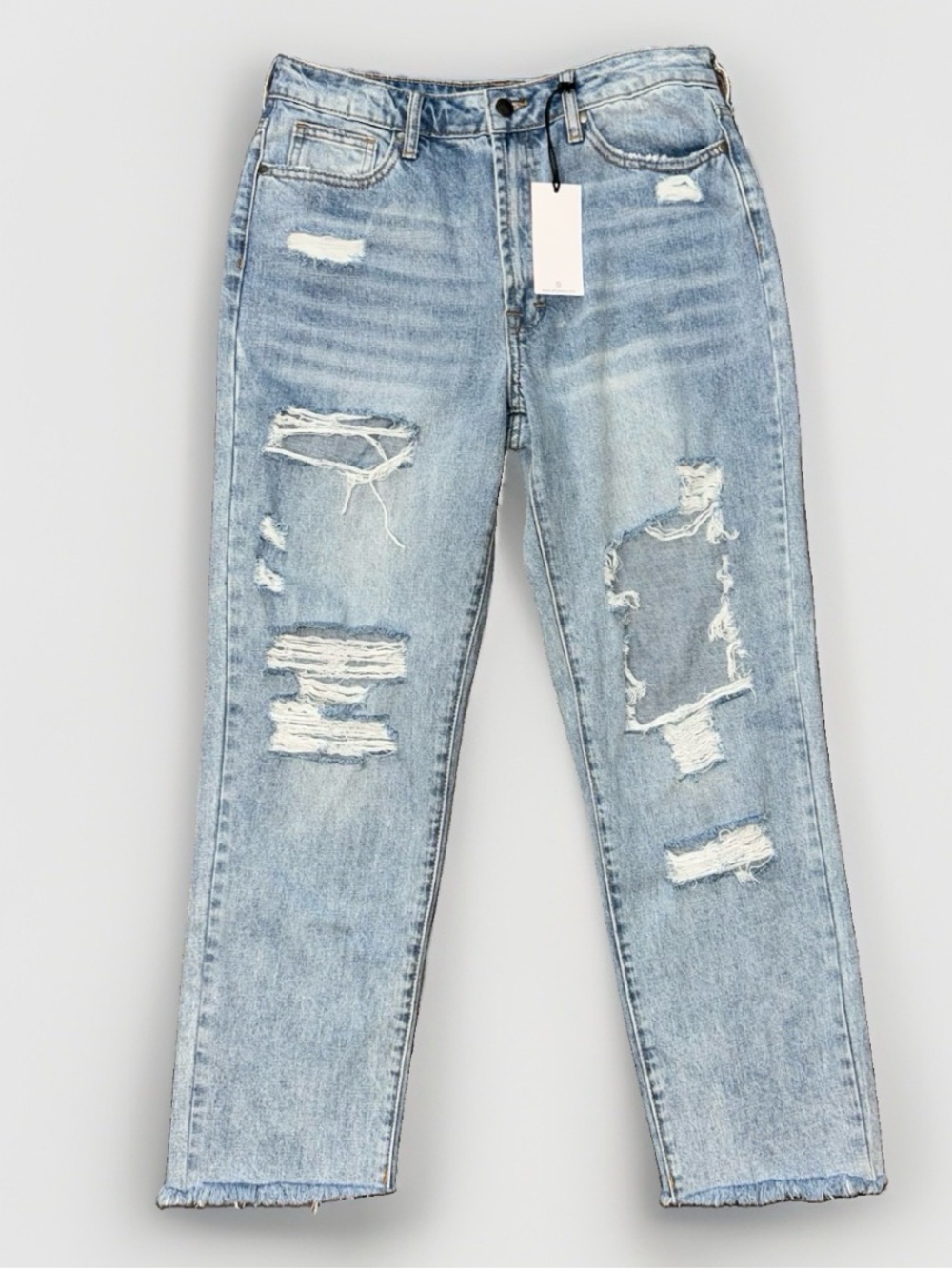 NWT Women’s Jelly Jeans Raw Hem Distressed Cropped Mom Jeans Size 9 100% Cotton